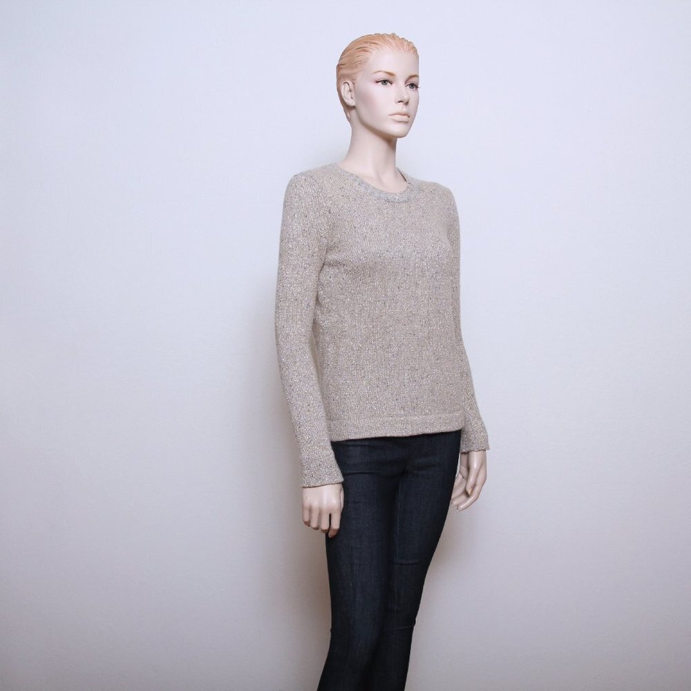 J. Crew Factory Metallic Lambs Wool Blend Crew Neck Sweater Tan Women Size XS